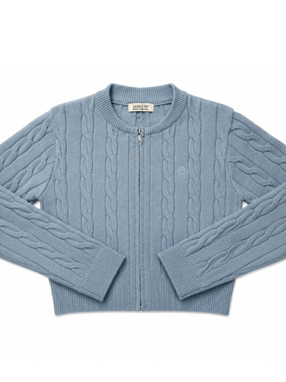 3.3 Field Trip Blue Cable-Knit Zip-Up Cardigan – One Size